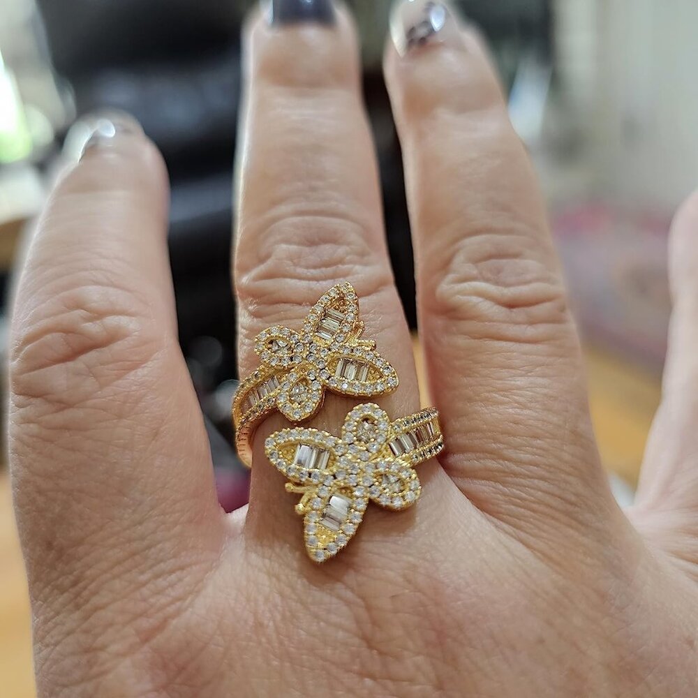 Neiman Marcus 14k Gold Plated CZ Butterfly Ring